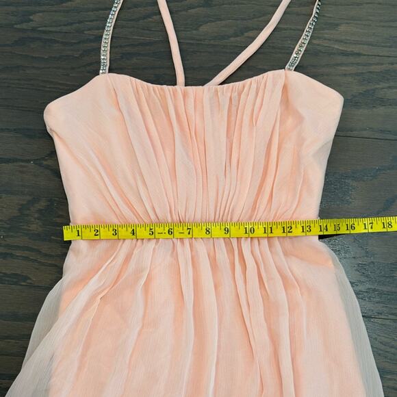 David's Bridal Short Peach Chiffon Dress with Rhinestone Straps Size 10 NEW - Picture 7 of 10